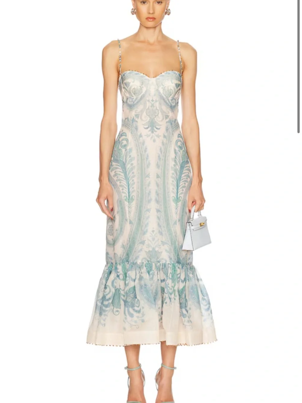 Zimmermann Illuminate Gown Cream and Teal Paisley Spaghetti-Strap Midi Dress - Picture 2 of 16